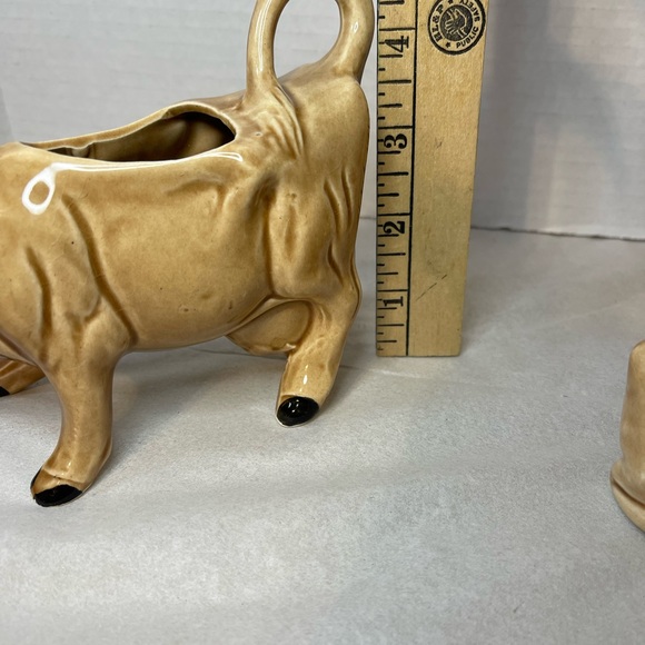 Tan Ceramic Cow Sugar, Creamer and Butter - Picture 3 of 13